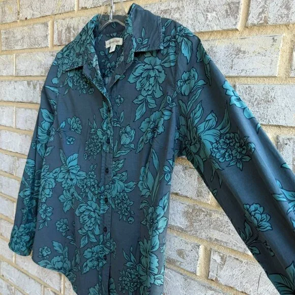 Coldwater Creek Long Sleeve Button Up Collared Floral Shirt Blouse Size M Petite - Picture 6 of 8